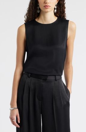 Nordstrom Satin Scoop Neck Tank in Black at Nordstrom, Size Xx-Large