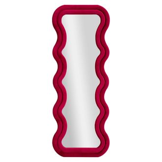 Dmora Espejo Allen, Marco Ondulado Efecto Terciopelo, Forma Rectangular, Para Pared, 60x160h Cm Rosa