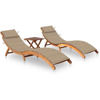 vidaXL Tumbonas 2 Unidades Con Mesa Y Cojines Madera Maciza De Acacia Vidaxl