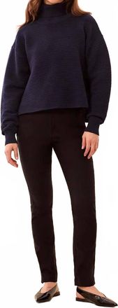 Tribal Textured Rib Mock Neck Sweater With Side Slits In Nightfall
