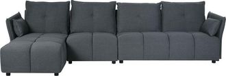 Beliani Sof&aacute; Esquinero 4 Plazas Gris Grafito Poli&eacute;ster Derecho Respaldo Cojines Tomra