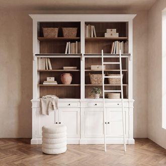 Maisons du monde Librer&iacute;a blanca con 2 cajones, 4 puertas y una escalerilla