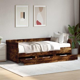 vidaXL Vidaxl - Sof&aacute; Cama Con Cajones Sin Colch&oacute;n Roble Ahumado 100x200 Cm