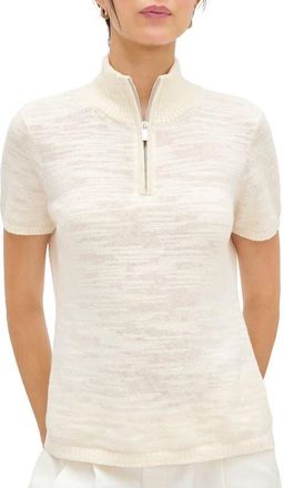 Aligne Stevie Half Zip Linen & Organic Cotton Sweater in Ecru at Nordstrom, Size 10