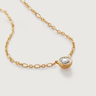 Monica Vinader Gold Diamond Essential Large Solitaire Necklace Adjustable 41-46cm/16-18 Diamond