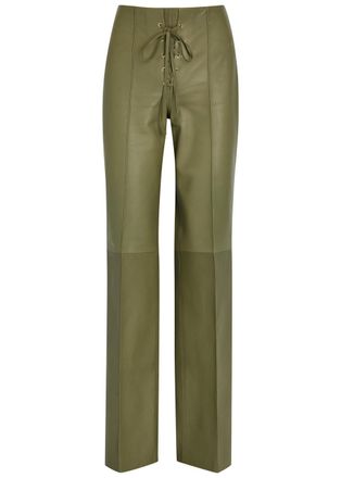 Skiim Lace-up Straight-leg Leather Trousers - Khaki - 38 (UK10 / S)