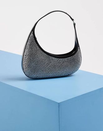 JW PEI Harlee borsa a spalla asimmetrica nera con cristalli-Nero
