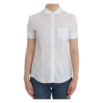 John Galliano Shortsleeve Blouse Shirt - Dames - Overhemden - Wit - S - Katoen - Overhemden
