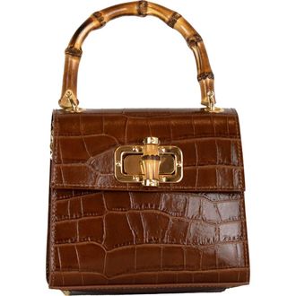 Persaman New York Ellie Croc Embossed Top Handle Bag in Brown at Nordstrom Rack