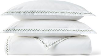 Christy Wave Embroidered Edge Cotton Percale Duvet Cover Sets in Sage Green at Nordstrom, Size Queen