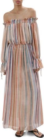 Mango Stripe Long Sleeve Off the Shoulder Maxi Dress in Ecru at Nordstrom, Size 10