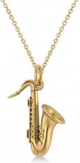 Allurez Saxophone Music Pendant Necklace 14K Yellow Gold