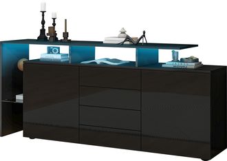 STILVORA Aparador Con 2 Puertas, 4 Cajones, 2 Huecos Abiertos Y Led, Control Por App, Negro, 160&times;35&times;70 Cm