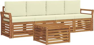 vidaXL Conjunto De Sof&aacute;s De Exterior 5 Uds. Natural Y Crema Vidaxl