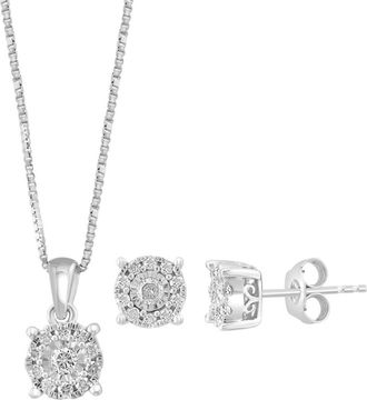Effy Diamond Pendant Necklace & Stud Earrings Set in Silver at Nordstrom Rack, Size 18