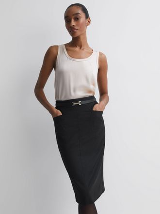 Reiss Haisley Pencil Skirt Wool Plain, Black Size: 10