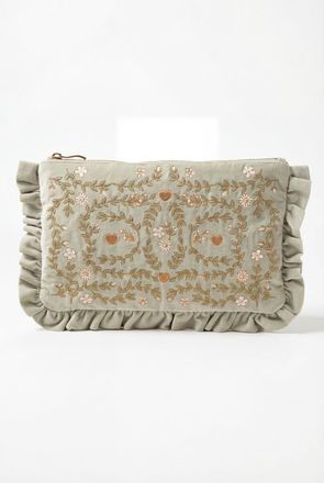 Elizabeth Scarlett Mediterranean Garden Velvet Everyday Pouch in Sage at Nordstrom