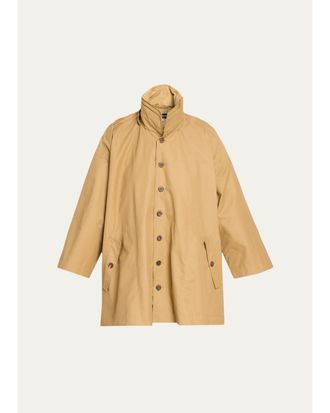 Eskandar Smaller Front Larger Back High Neck Raincoat With Button Away Hood - Long Plus Length