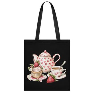Generic Afternoon Tea Teapot Cup Strawberry Cupcake Womens Tote Casual Shopping Bag Lightweight Shoulder Bags Hobos Handbag for Work Travel Daily 35x40cm