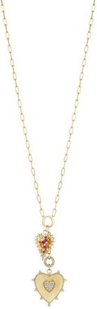 Hueb Penka Heart & Leaf, Diamond & Ruby Pendant Necklace in Yellow Gold at Nordstrom, Size 18