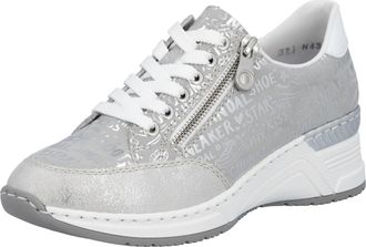 Rieker Sneaker RIEKER, Damen, Gr. 36, silber (silberfarben, metallic), Lederimitat, metallic, Schuhe Sneaker, mit Lettern bedruckt, Freizeitschuh, Halbschuh,