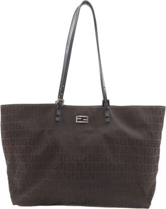Fendi Zucchino Dark Brown Canvas Tote Bag (Pre-Owned)