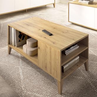 Dmora Mesa De Centro Fairbury, Cajones, Con Patas, 3 Compartimentos, 50x100x43h Cm Marr&oacute;n Roble Nudos