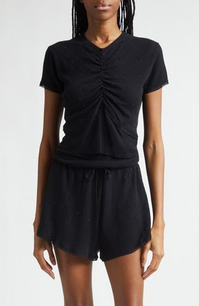 Area Girly Crystal Rib Cotton Sweater in Black at Nordstrom, Size X-Large