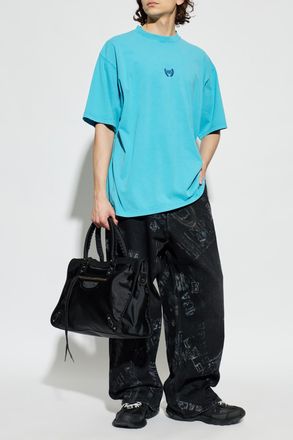 Balenciaga T-shirt With Embroidered Logo, Mens, Blue