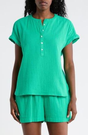 Caslon Cotton Gauze Henley Top in Green Ease at Nordstrom Rack, Size X-Small