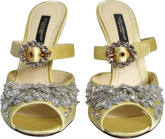 Dolce & Gabbana Yellow Mary Janes Satin Crystal Sandals Womens Shoes