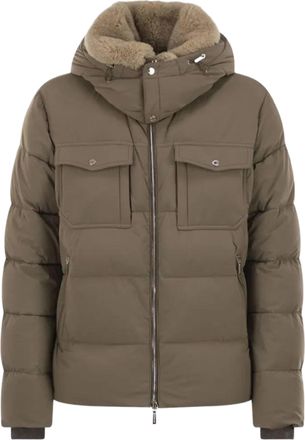 Moorer Alarick KN Quilted Shearling Hooded Brown Down Jacket