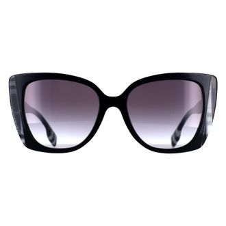 Burberry Cat Eye Womens Black with White Check Grey Gradient BE4393 Meryl - One Size