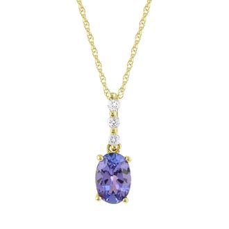 Diamond2Deal 10K Yellow Gold Tanzanite and Diamond Pendant Necklace 18
