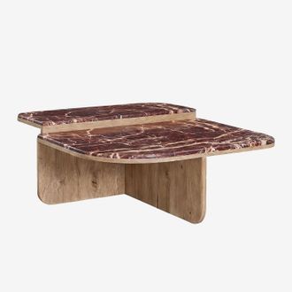 Sklum Mesa De Centro 90x90 Cm En Piedra Natural Y Madera De Mango Clotsh Sklum