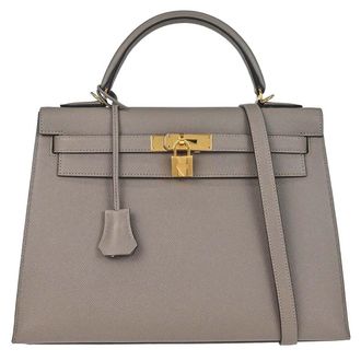 Herm&egrave;s Kelly Grey Epsom With Gold Hardware Gray Leather Handbag (Pre-Owned)
