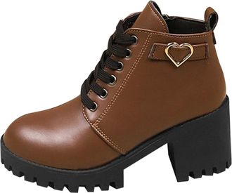 Generic Womens Spring Summer Autumn and Winter High Heel Single Boots Chunky Heel Round Toe Casual Side Zipper and Ankle Boots Boots Men Leather (Brown, 6.5)