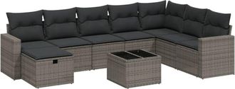 vidaXL Set De Muebles De Jard&iacute;n 9 Pzas Y Cojines Rat&aacute;n Sint&eacute;tico Gris Vidaxl