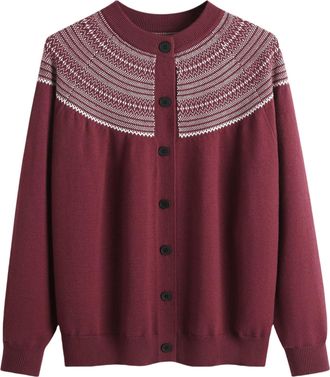 Generic Hrjxfpt Fairisle Norwegian Jumpers Womens Fun Autumn/Winter Retro Flower Long Sleeve Button Knitted Cardigan Sweater Halloween Christmas Ski Turtle Ne