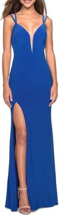 La Femme Sultry Long Dress with Intricate Strappy Back in Royal Blue at Nordstrom, Size 12