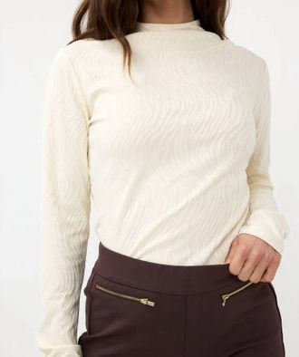 Esqualo Blenda Burnout Animal Print Turtleneck Top In Off-White