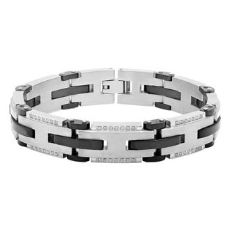 Robert Alton 1/2 CTW Stainless Steel Diamond With Black Finish Link Bracelet
