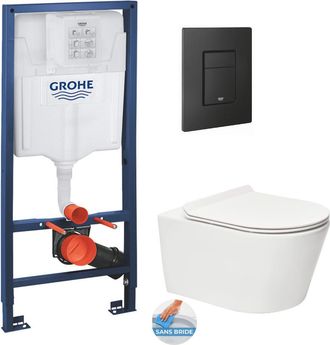 GROHE Conjunto Bastidor Rapid Sl + Inodoro Sin Brida Sat + Asiento Softclose Slim + Pulsador Negro Mate - Grohe