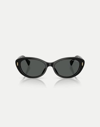 Ralph Lauren Occhiali da sole ovali con lenti grigie in nero lucido