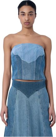 Levi's Gestructureerde Denim Bustier Top - Dames - Tops zonder mouwen - Blauw - M - Denim - Tops