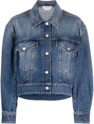 Alexander McQueen cropped denim jacket - women - Cotton - 42 - Blue