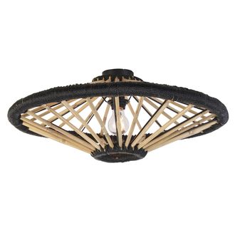 QAZQA Qazqa - Oriental Plaf&oacute;n Oriental De Bamb&uacute; Con Negro 60 Cm - Evalin Bamb&uacute; /acero Redonda Adecuado Para Led Max. 1 X 40 Watt