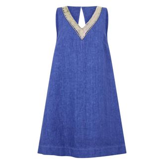 120% Lino 120% Lino, Short Dresses, female, Blue, Size: XL Mini Dress in Linen
