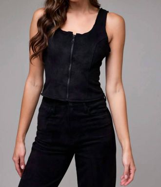 Hidden Jeans Suede Bodycon Front Zipper Top In Black