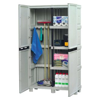 Dmora Armario Exterior O Interior, 2 Puertas Y 3 Estantes De Polipropileno, 100% Made In Italy, 100x39h172 Cm, Color Gris Claro - Dmora